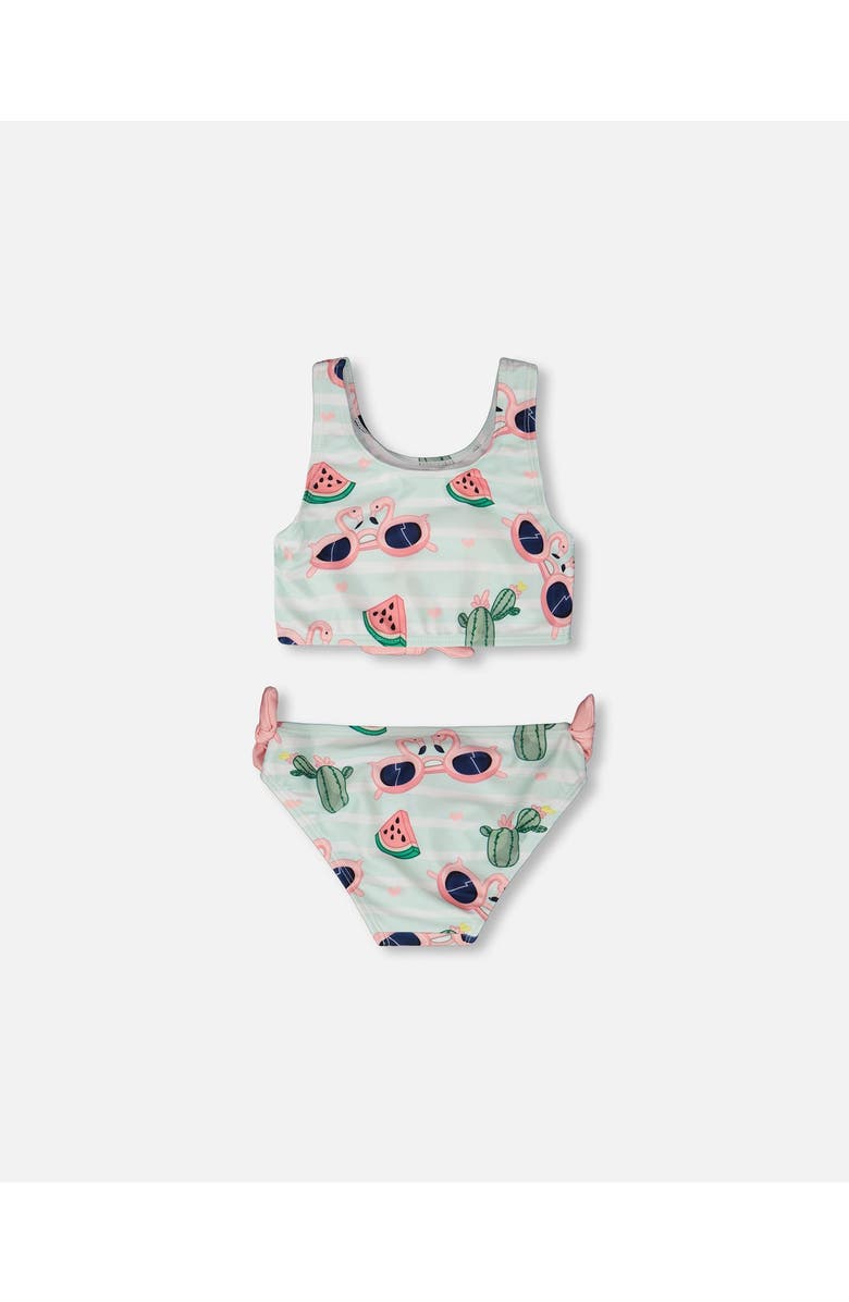 Deux par Deux Two-Piece Flamingo and Cactus Swimsuit, Alternate, color, Blue Flamingo And Cactus Print