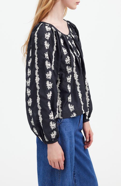 Madewell Embroidered Puff Sleeve A-line Top In True Black