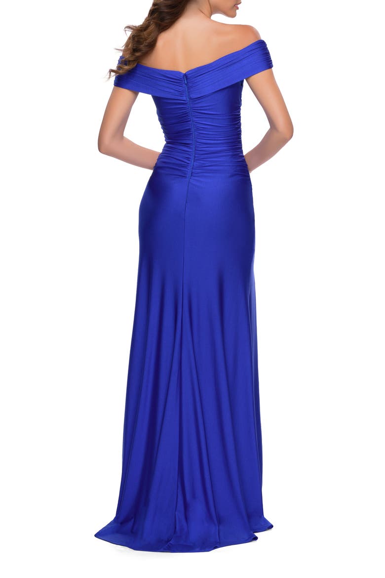 Off the Shoulder Chic Jersey Gown with Ruching, Alternate, color, ROYAL BLUE
