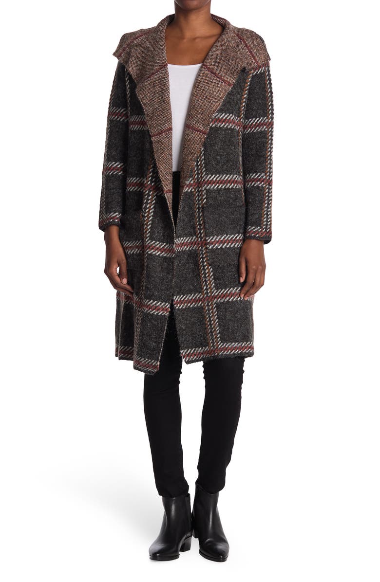 Joseph A Drape Collar Print Maxi Cardigan Sweater Coat, Main, color,