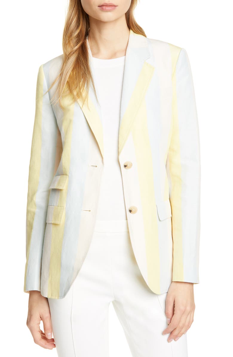 Tory Burch Stripe Silk & Linen Blazer, Main, color, 