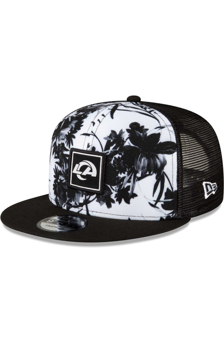 New Era Men's New Era White/Black Los Angeles Rams Landscape Trucker 9FIFTY Snapback Hat, Main, color,