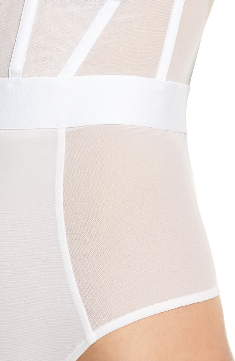 DKNY Sheers Strapless Underwire Bodysuit, Alternate, color, White