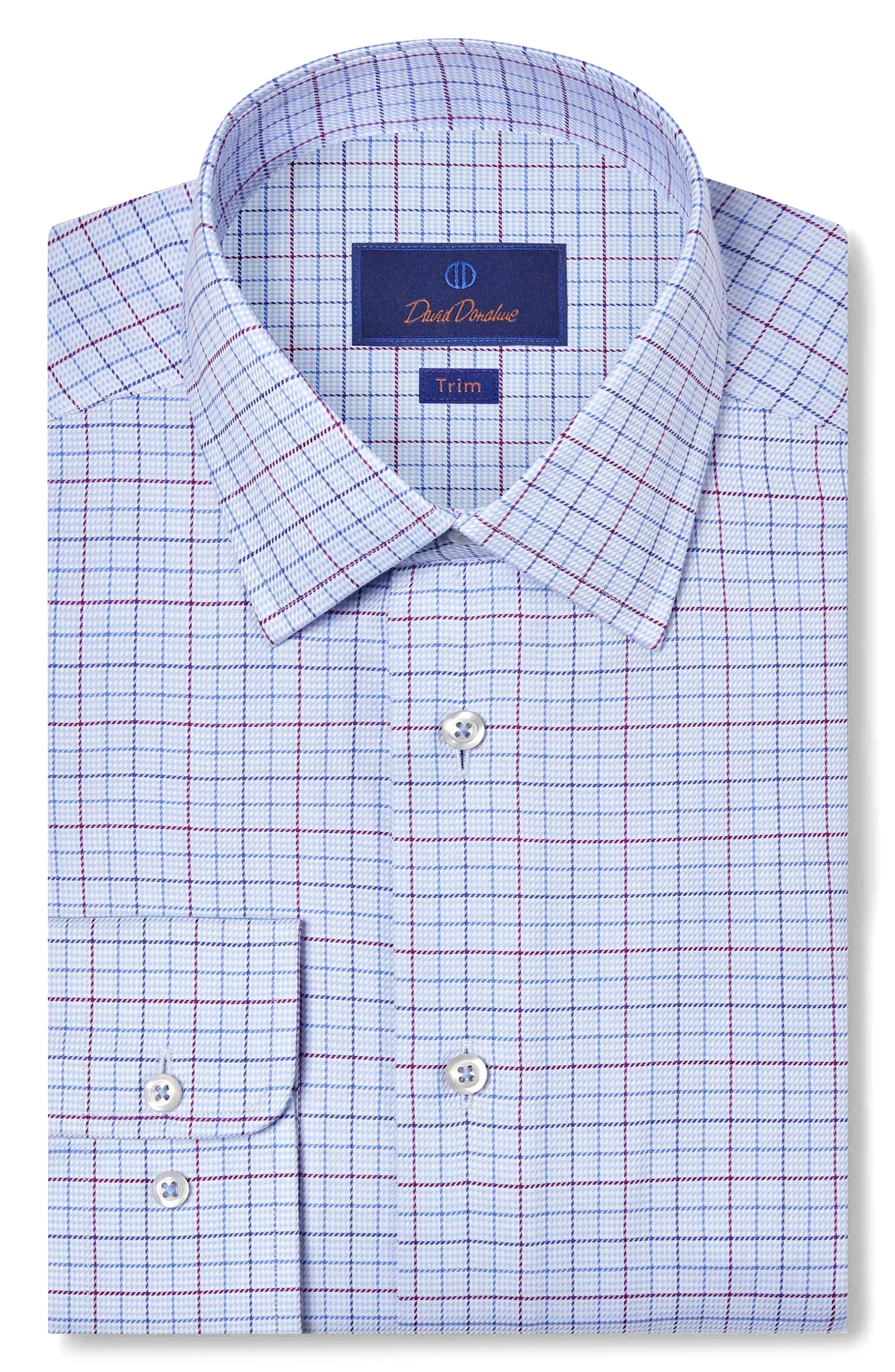 David Donahue Trim Fit Twill Check Dress Shirt