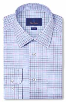 David Donahue Trim Fit Twill Check Dress Shirt