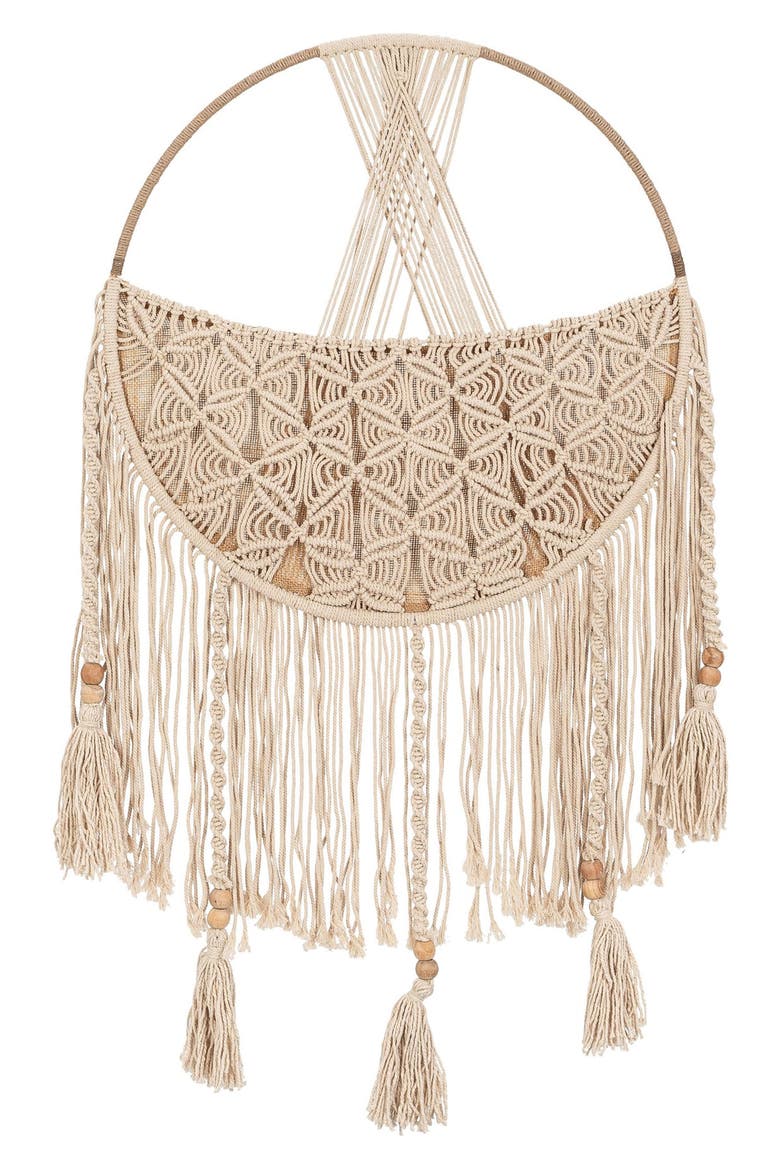 Boho Cotton Macramé Toy Storage Hanging Basket, Main, color, BEIGE