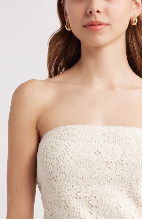 Open Edit Strapless Lace Overlay Crop Top In Ivory