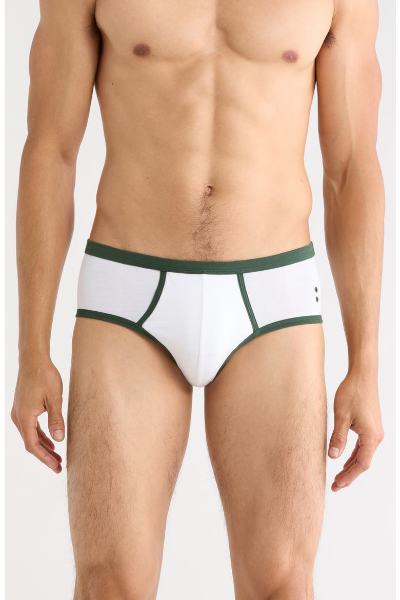 Sports Y-Front Stretch Cotton Briefs, Main, color, WHITE / GREEN COURT