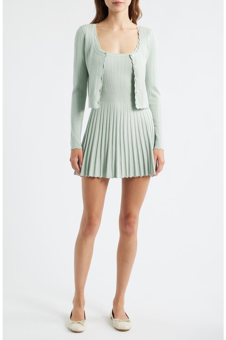 Evaluna Pointelle Pleated Minidress, Main, color, EAU DE NIL