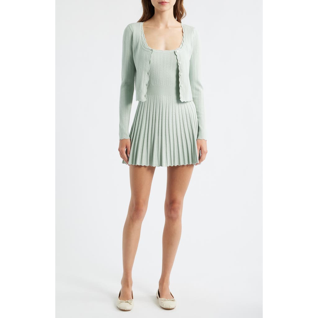 Loveshackfancy Evaluna Pointelle Pleated Minidress In Green
