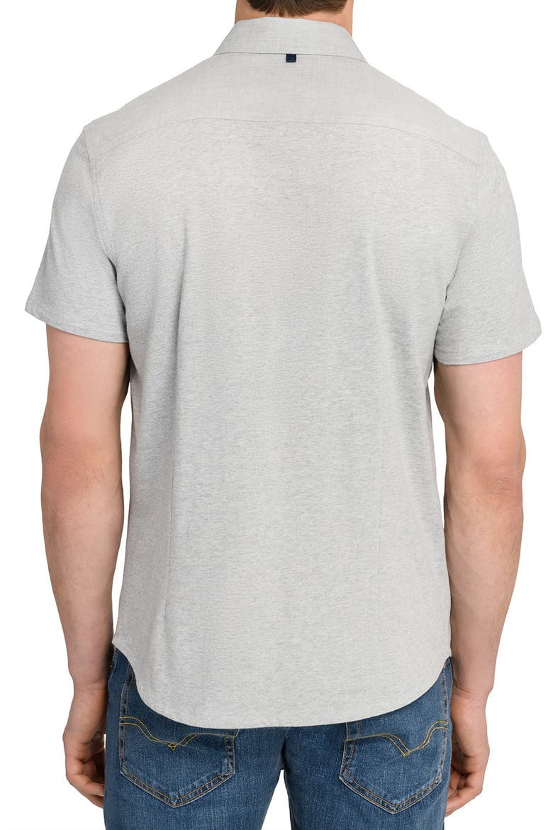 Reworked Slim Fit Solid Short Sleeve Cotton Button-Down Shirt, Alternate, color, GREY