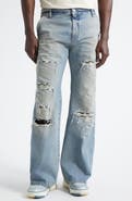 AMIRI Checkered Rip & Repair Bootcut Jeans