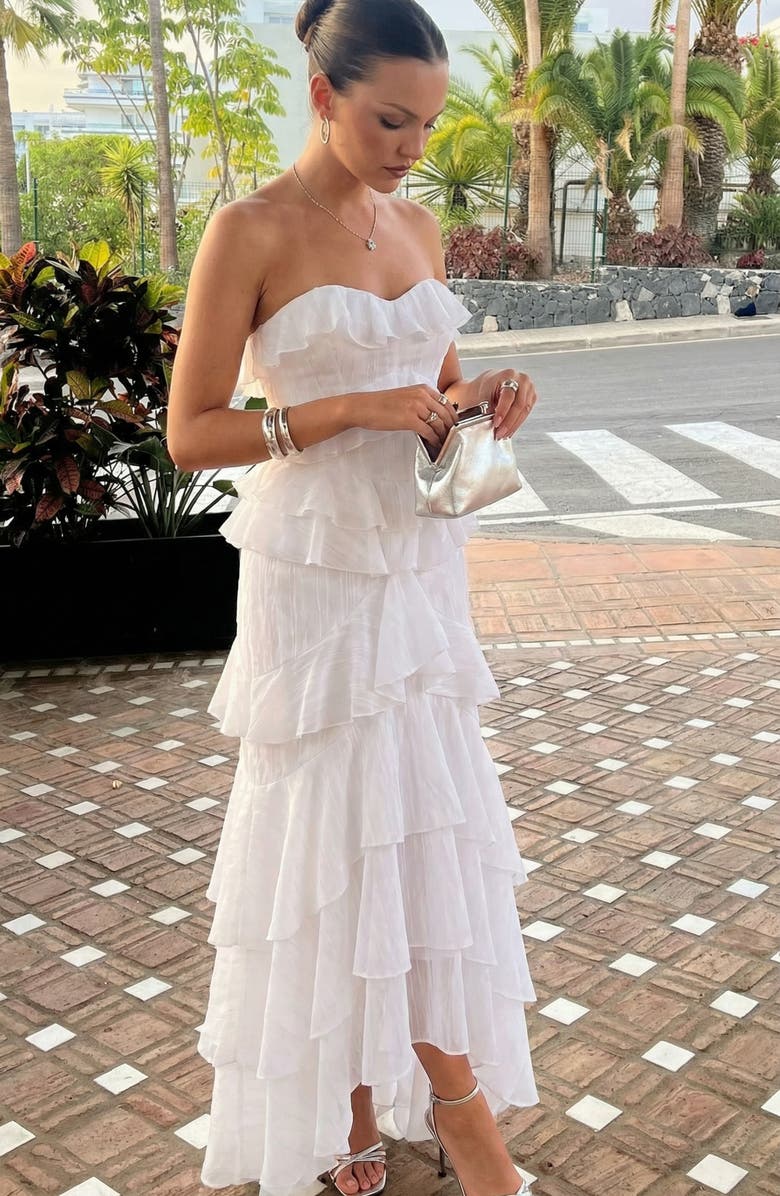 Modenaire Strapless Tiered Ruffle Maxi Dress, Alternate, color, Ivory