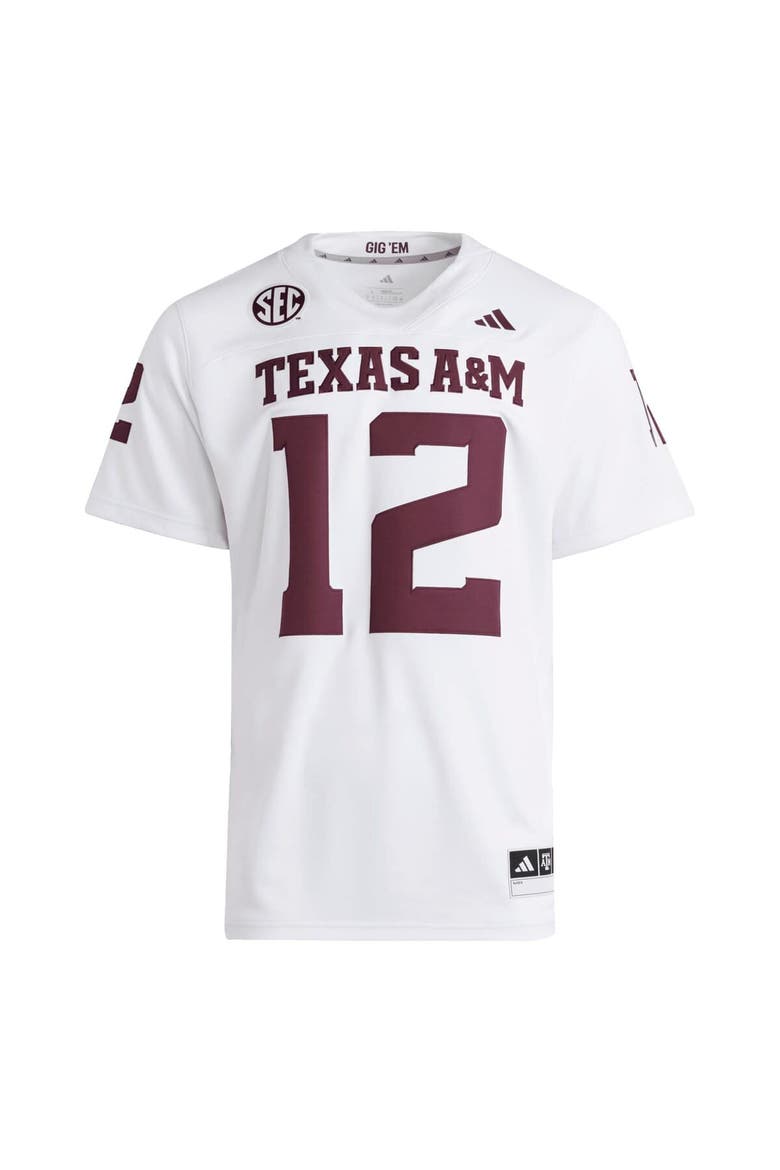 Men's adidas #12 White Texas A&M Aggies Premier Jersey, Alternate, color, White