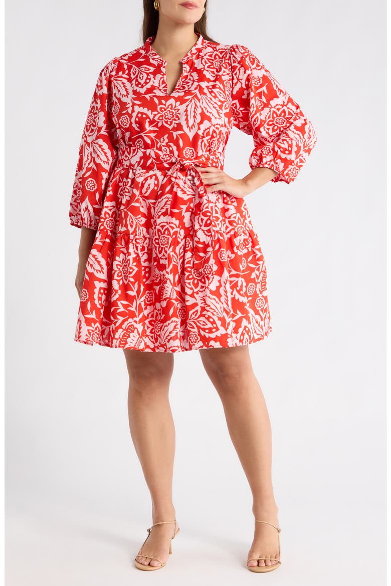 Hazen Floral Leola Shift Cotton Minidress, Main, color, RED-MULTI