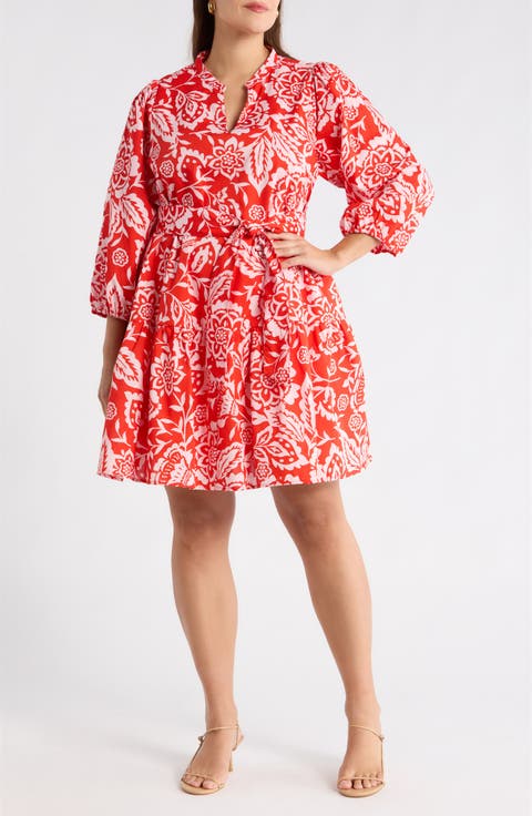 Hazen Floral Leola Shift Cotton Minidress (Plus)