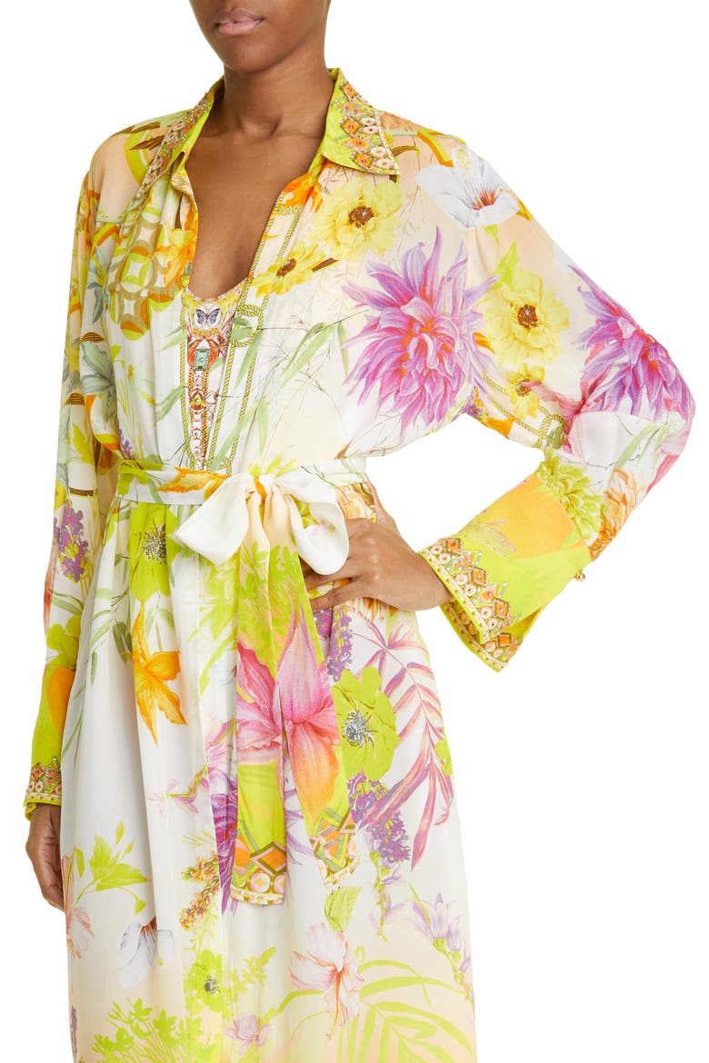Floral Long Sleeve Silk Cover-Up Dress, Alternate, color, HOW DOES YOUR GARDEN GROW