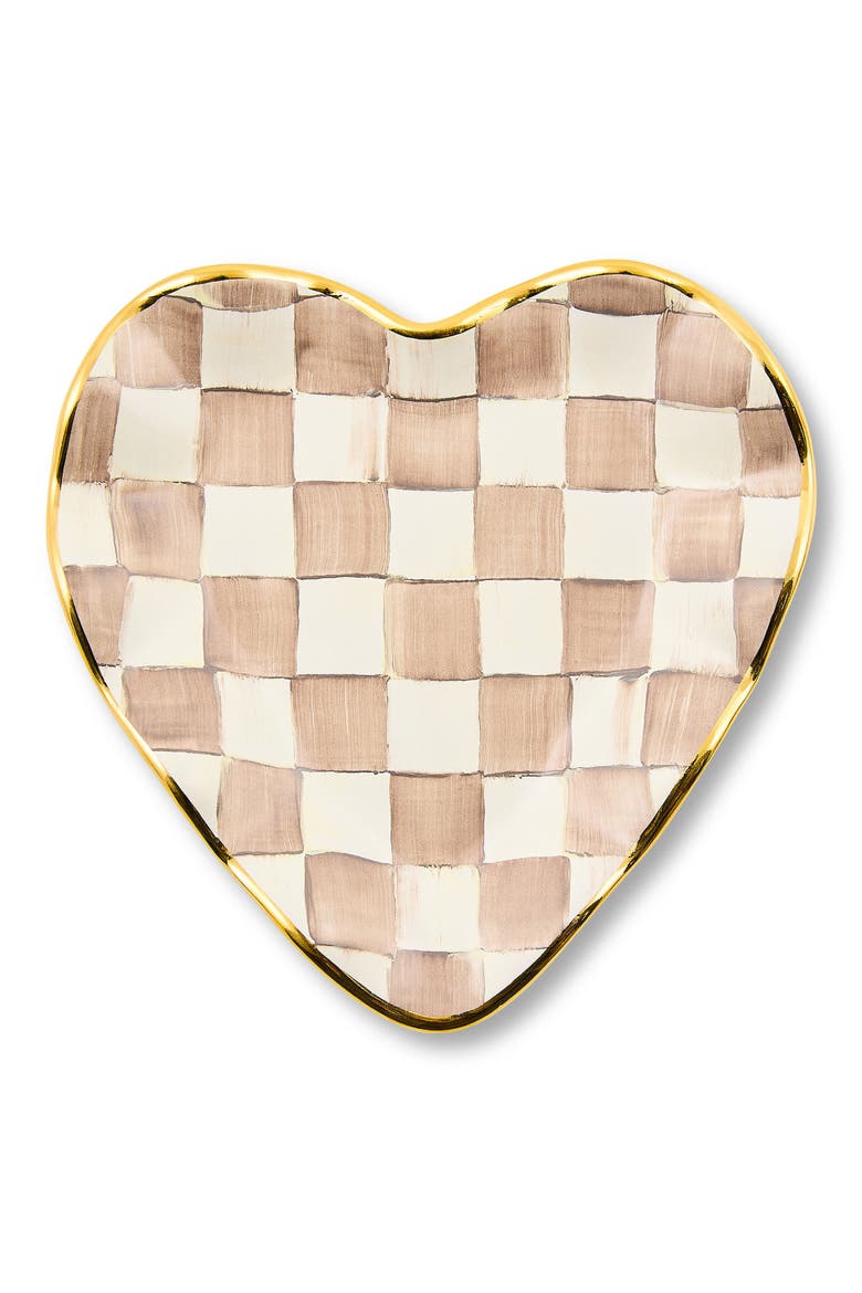 Mocha Check Ceramic Fluted Heart Plate, Alternate, color, MOCHA