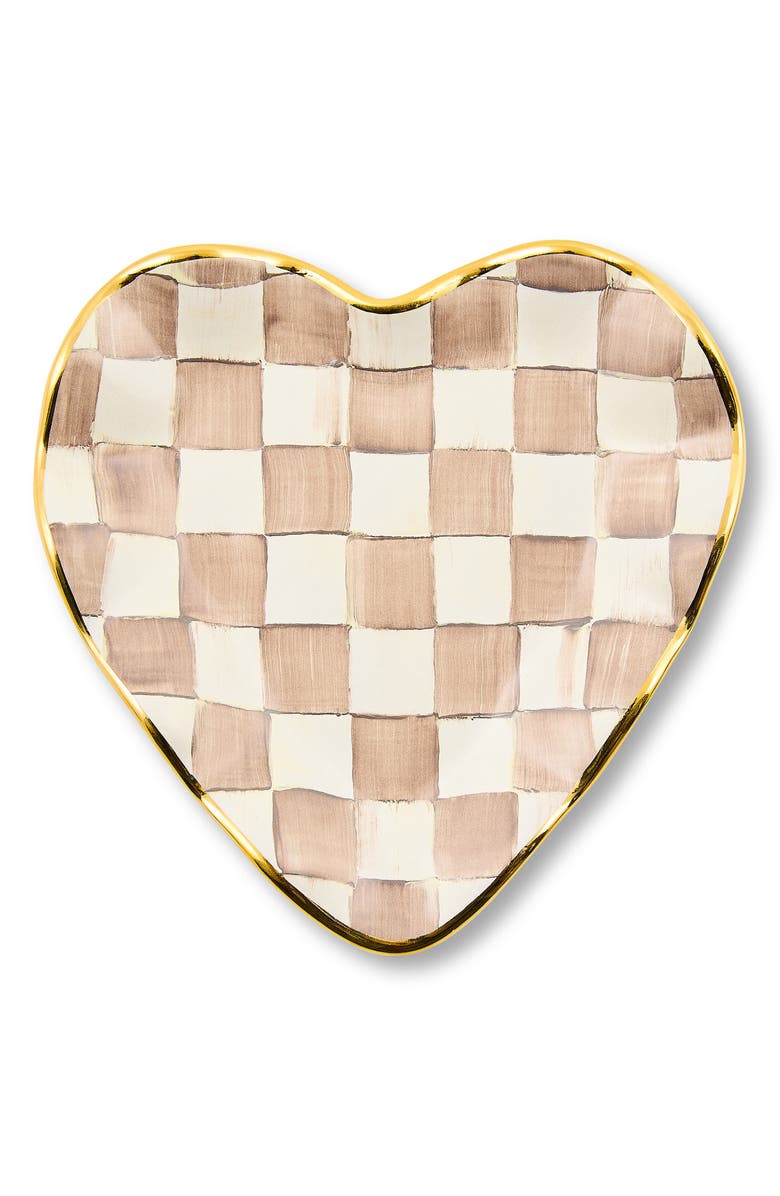 MACKENZIE CHILDS Mocha Check Ceramic Fluted Heart Plate, Alternate, color, Mocha