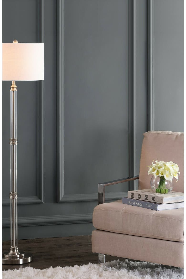 Ralph 60" Metal/Glass Floor Lamp, Polished Nickel/Clear, Alternate, color, Polished Nickel/ Clear