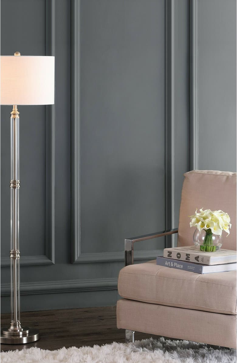 JONATHAN Y Ralph 60" Metal/Glass Floor Lamp, Polished Nickel/Clear, Alternate, color, Polished Nickel/ Clear