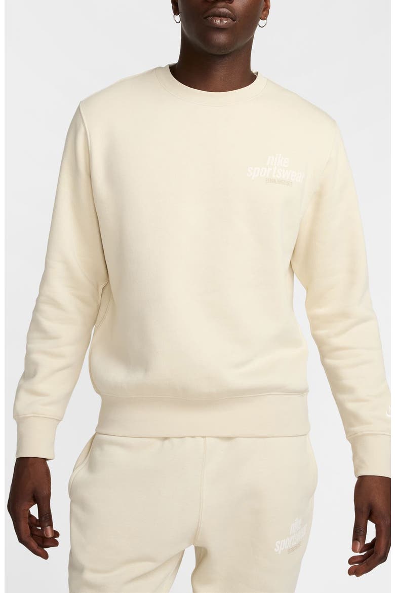 Club Fleece Crewneck Sweatshirt, Main, color, LIGHT KHAKI/ SAIL