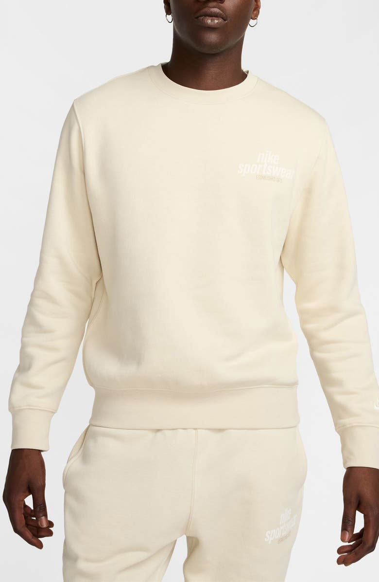 Nike Club Fleece Crewneck Sweatshirt, Main, color, Light Khaki/ Sail