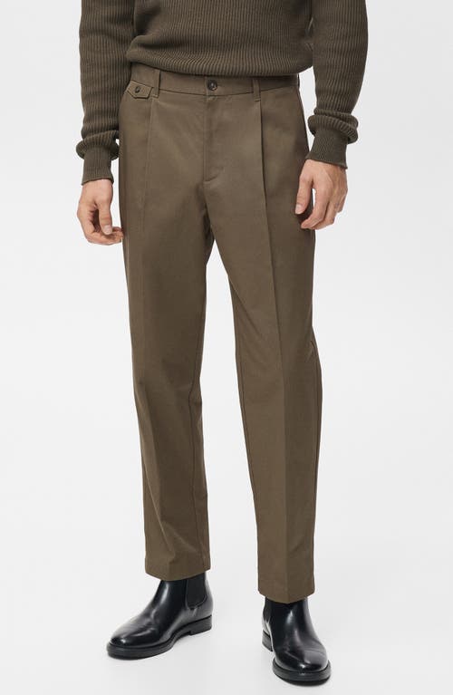 Mango Regular Fit Pleated Cotton Pants In Brown
