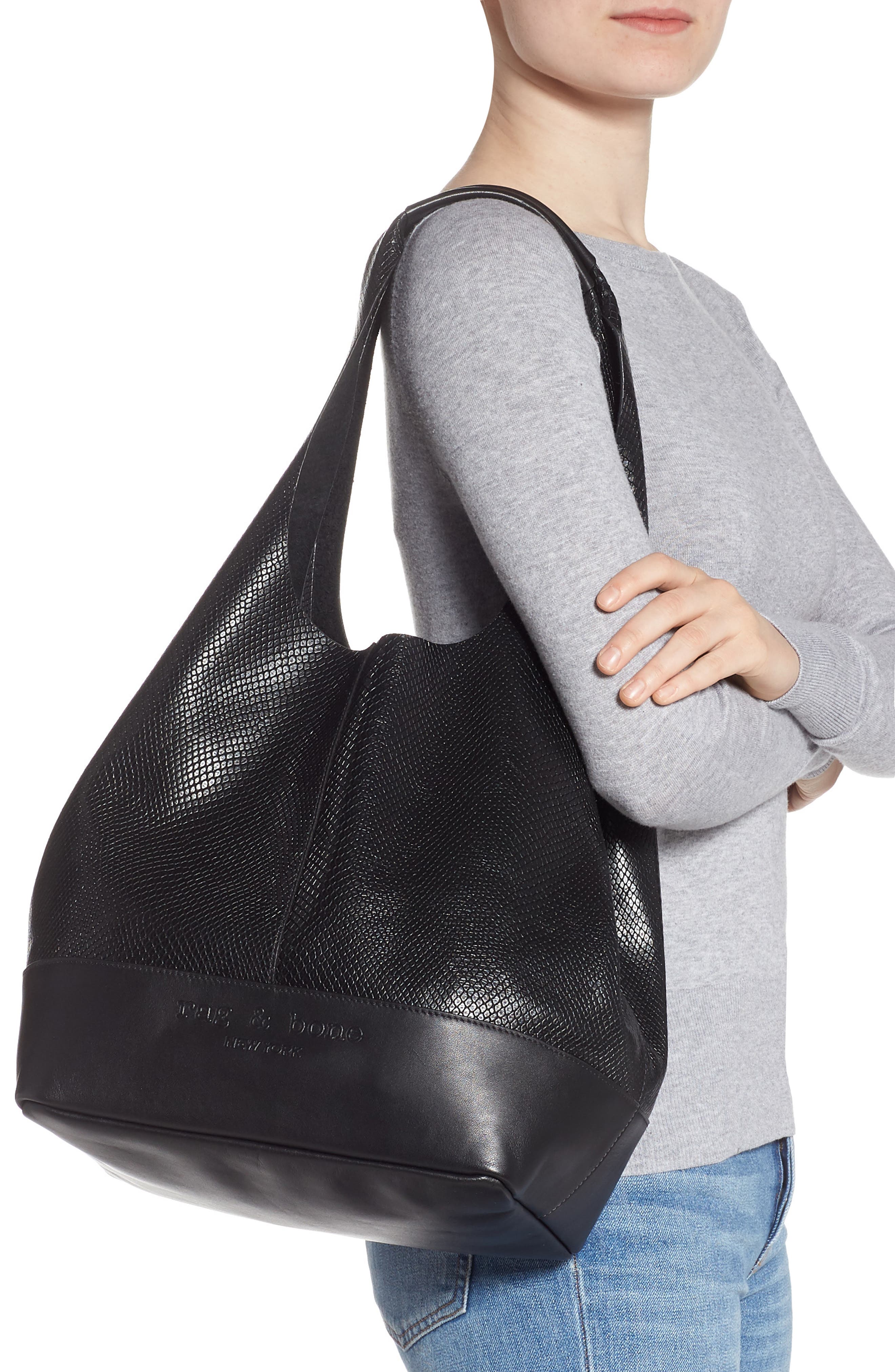 rag & bone Camden Snake Embossed Leather Shopper, Alternate, color, 