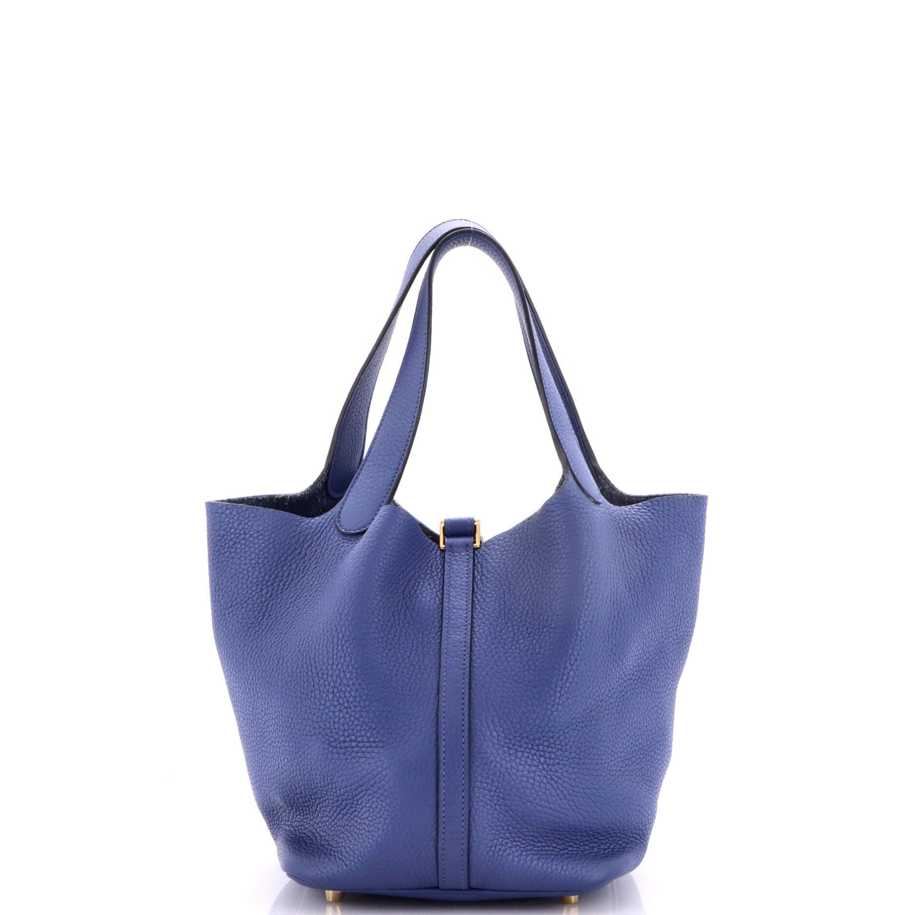 Pre-Owned Hermes Picotin Lock Bag Clemence MM, Alternate, color, Bleu Brighton