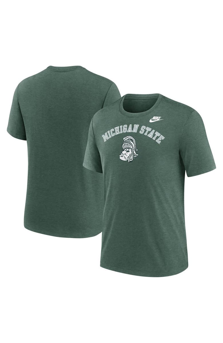 Nike Men's Nike Heather Green Michigan State Spartans Legacy Arch Tri-Blend T-Shirt, Alternate, color, Heather Green