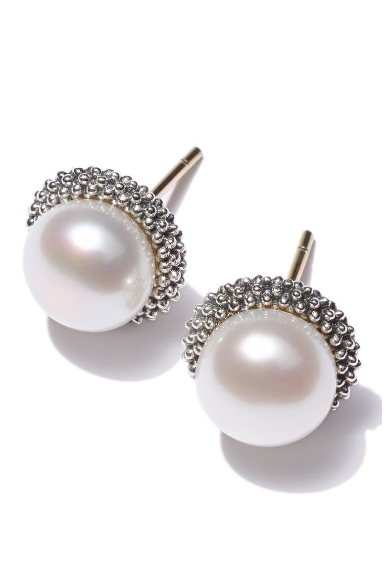 Luna Pearl Stud Earrings, Alternate, color, SILVER/ PEARL