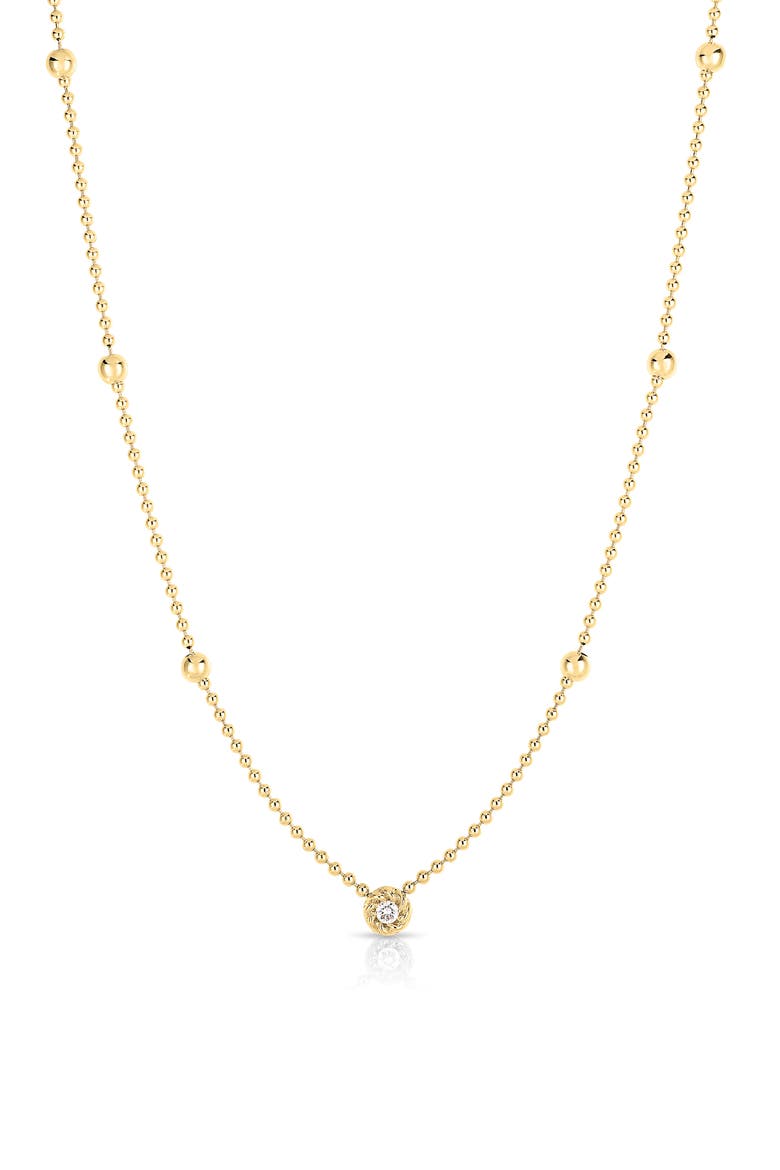 Diamond & Bead Station Necklace, Main, color, YELLOW GOLD