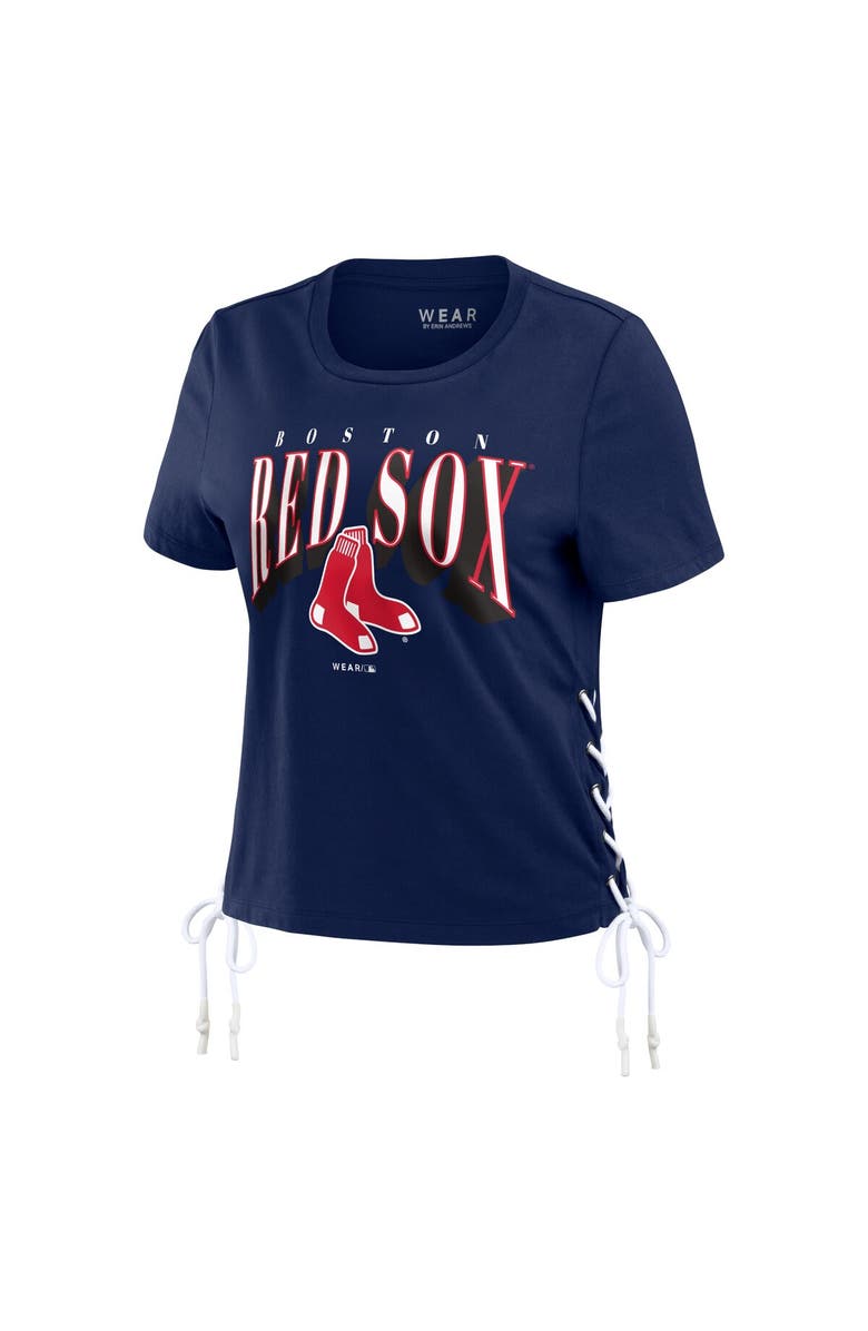 WEAR by Erin Andrews Women's WEAR by Erin Andrews Navy Boston Red Sox Side Lace-Up Cropped T-Shirt, Alternate, color, Navy