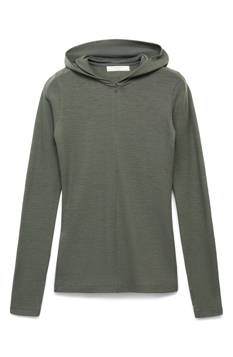 MANGO Wool Zip Hoodie, Alternate, color, Green