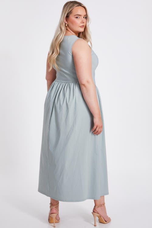Quiz Plus Size Bengaline Drop Waist Maxi Dress In Blue
