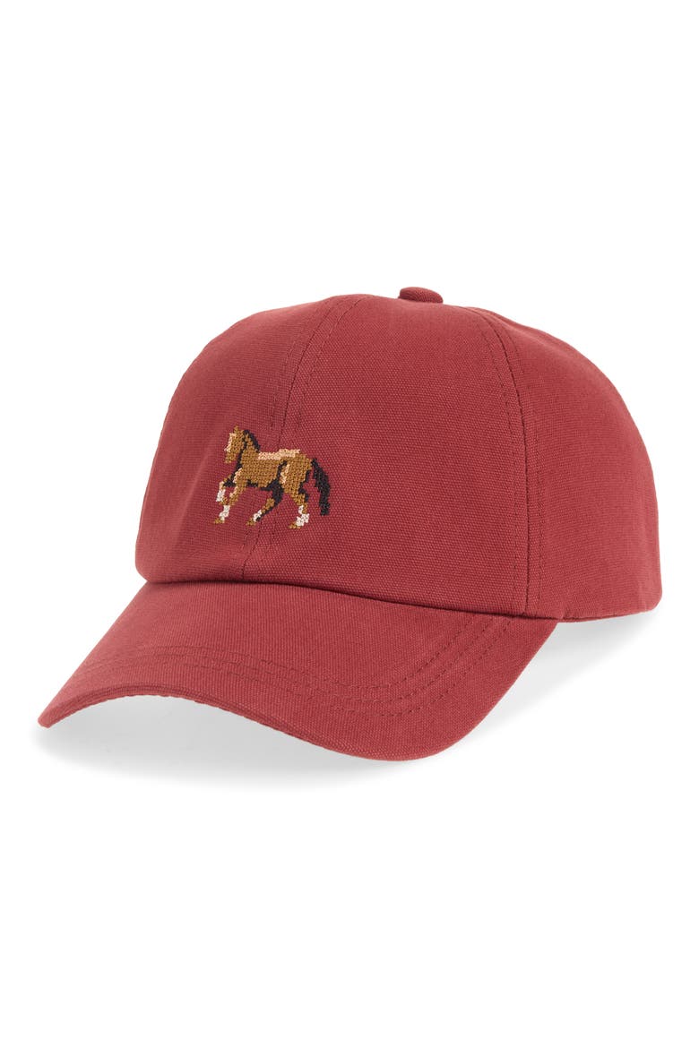 Embroidered Baseball Hat, Main, color, RED- HORSE