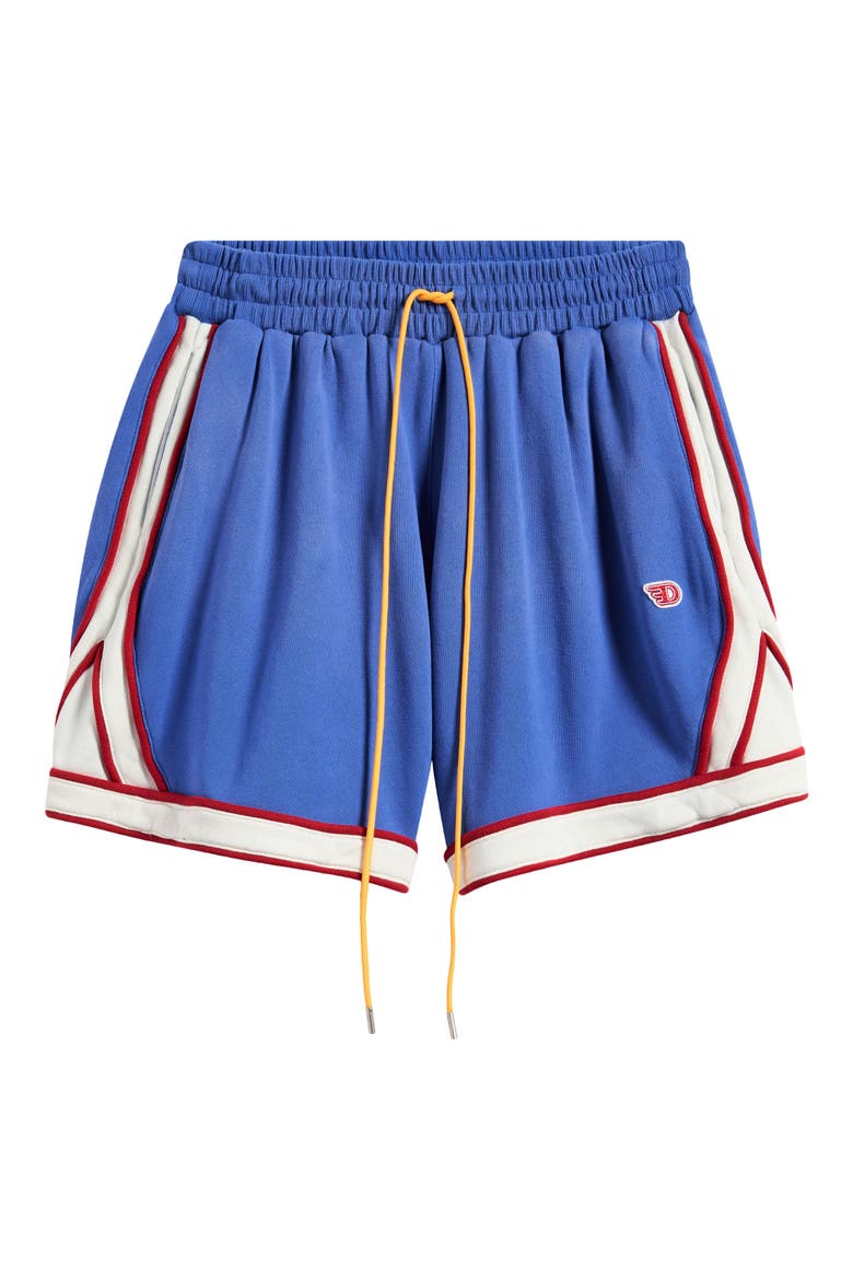 Warm Up Tie Waist Shorts, Alternate, color, BLUE/ CREAM