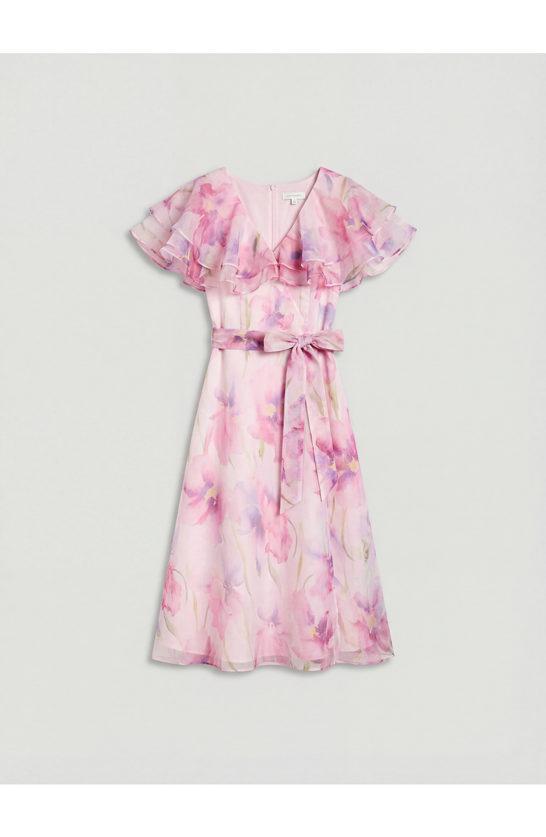 Coast Printed Organza Ruffle Sleeve Midi Dress, Alternate, color, Pink