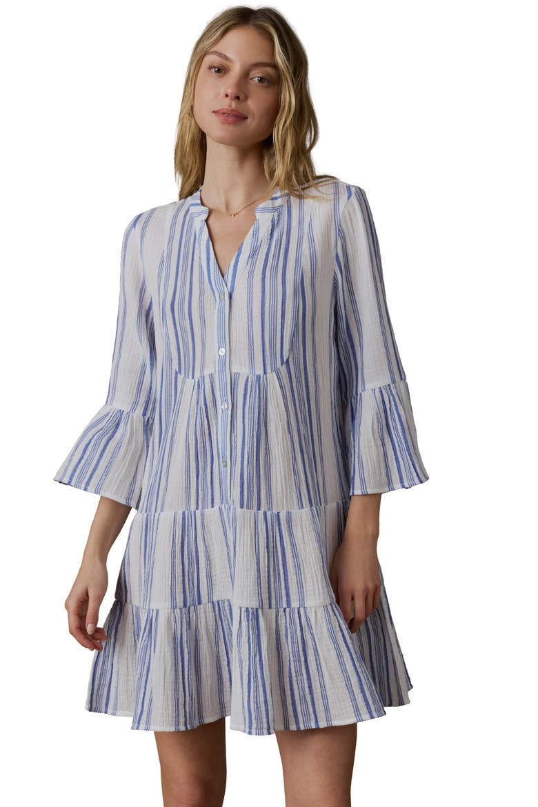 Kasey Dream Gauze Tiered Organic Cotton Minidress, Alternate, color, SALTWATER STRIPE