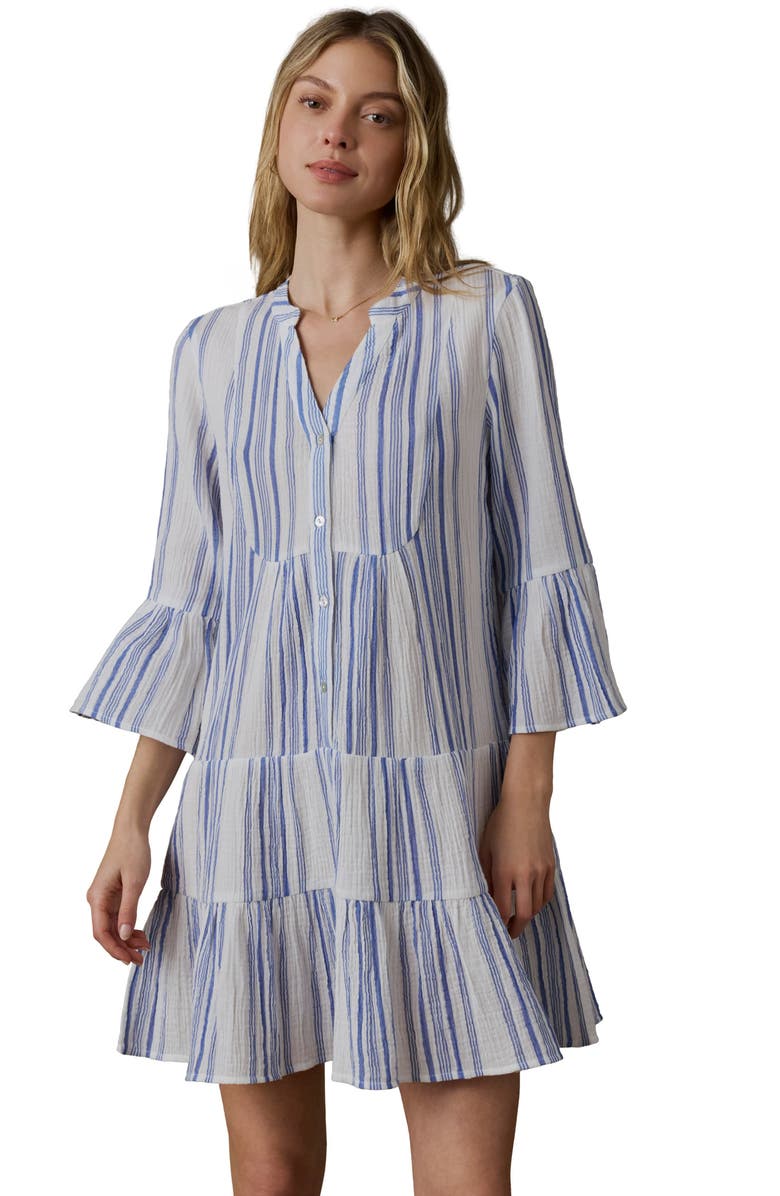 Faherty Kasey Dream Gauze Tiered Organic Cotton Minidress, Alternate, color, Saltwater Stripe
