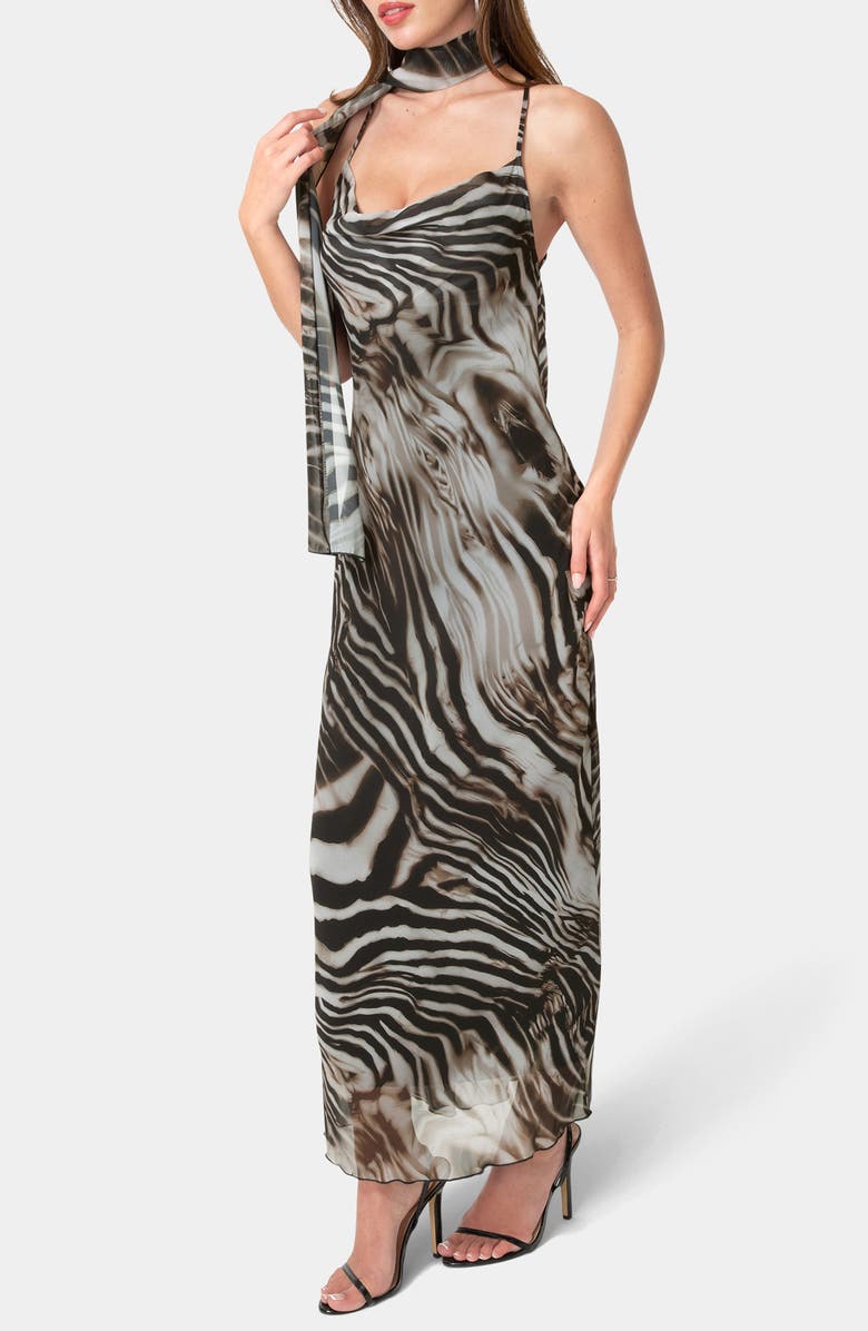 bebe Print Chiffon Cowl Maxi Dress, Alternate, color, 