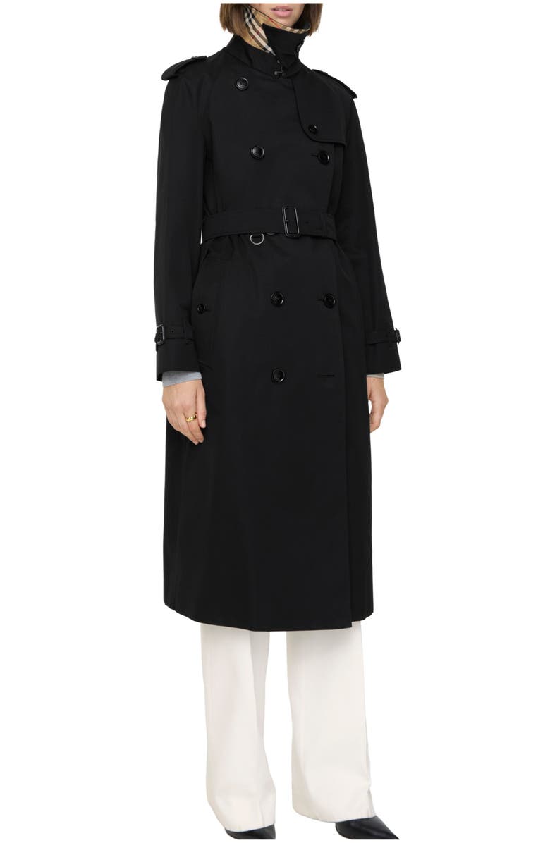 Burberry Long Tropical Gabardine Waterloo Trench Coat, Main, color, Black