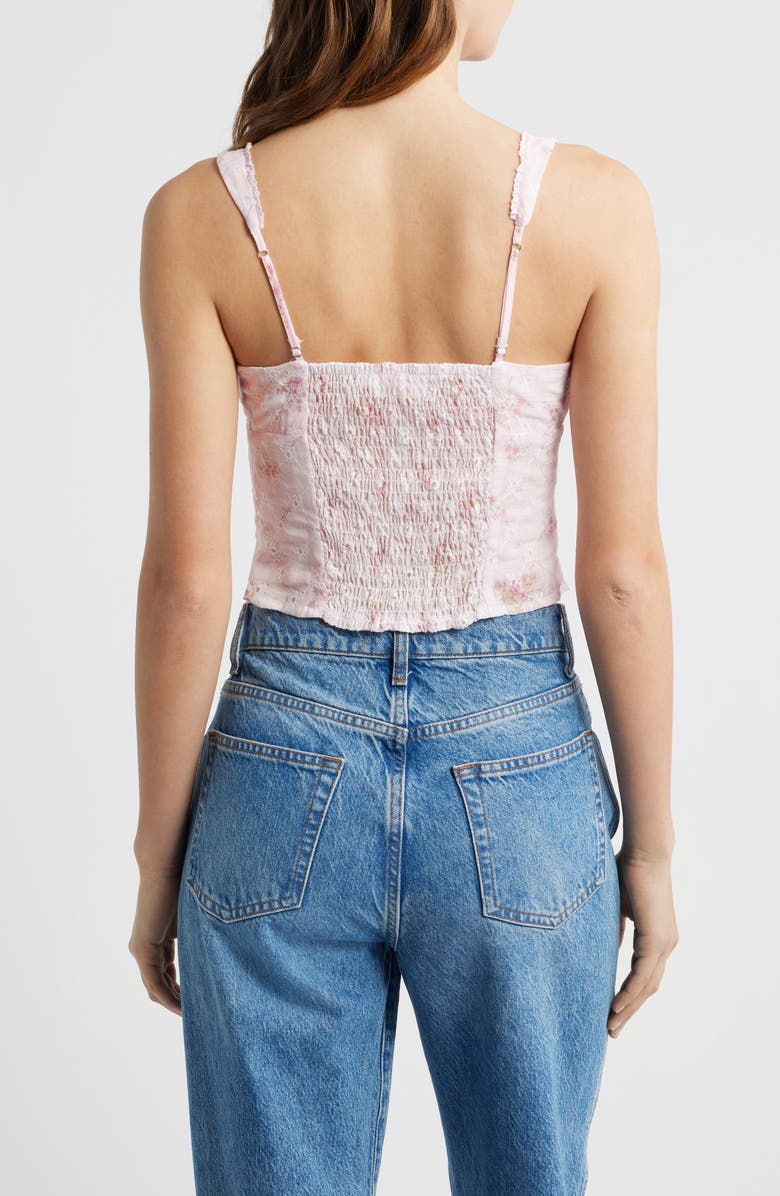 All in Favor Floral Shirred Crop Top, Alternate, color, Pink Ditsy
