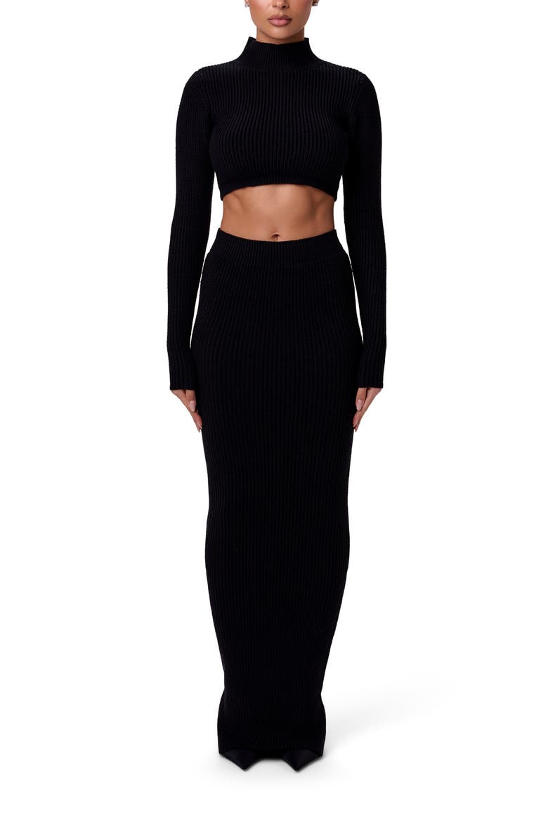 Knit Maxi Skirt, Alternate, color, BLACK