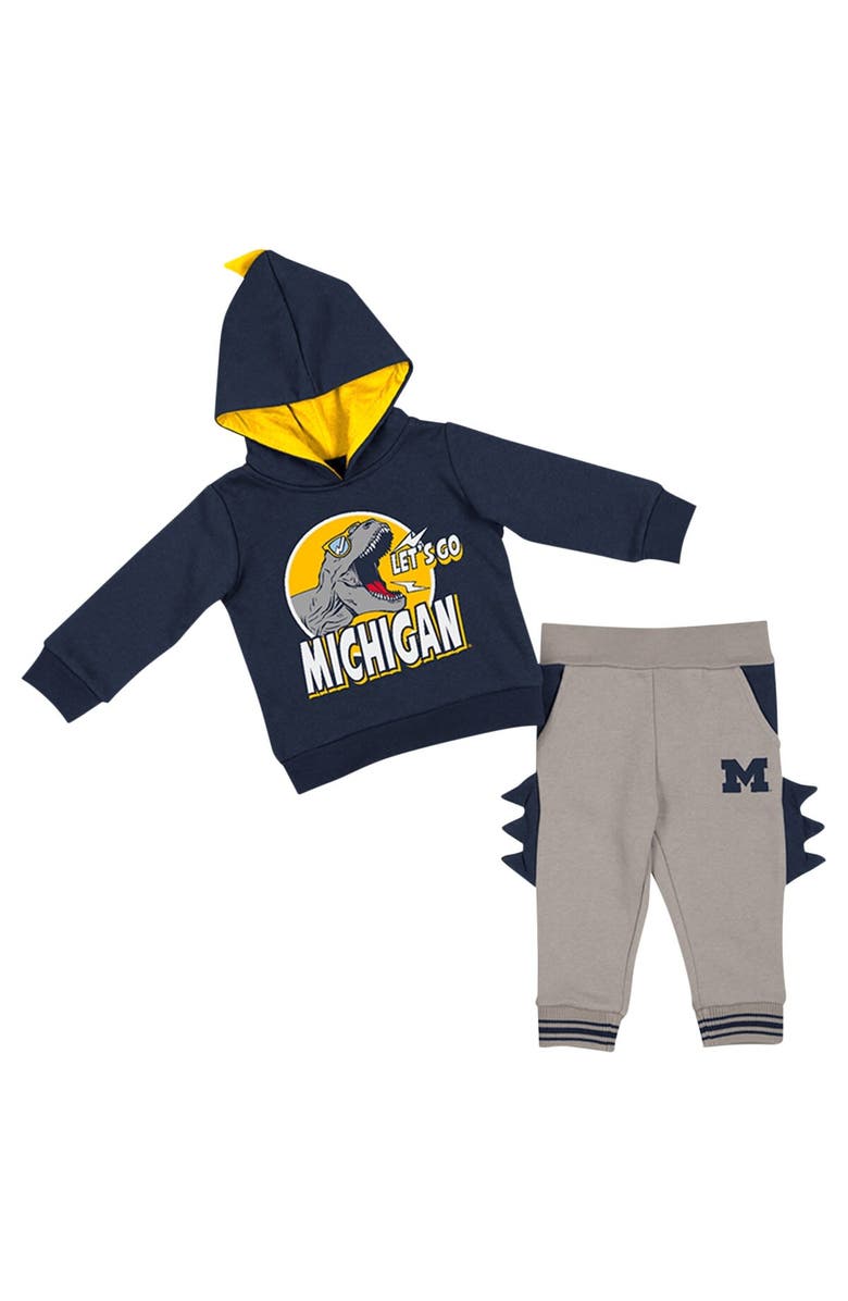 COLOSSEUM Infant Colosseum Navy/Gray Michigan Wolverines Dino Pullover Hoodie and Pants Set, Main, color,