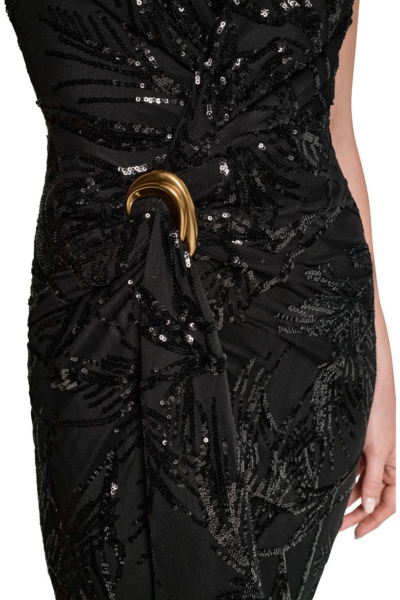 Sequin Floral Faux Wrap Gown, Alternate, color, BLK/ BLACK