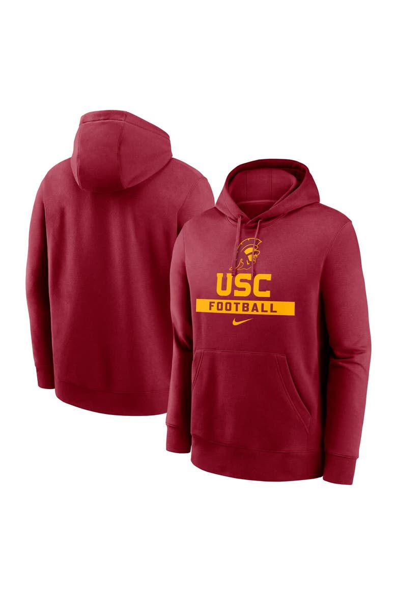 Men's Nike Cardinal USC Trojans Football Stack Club Fleece Pullover Hoodie, Main, color, Cardinal