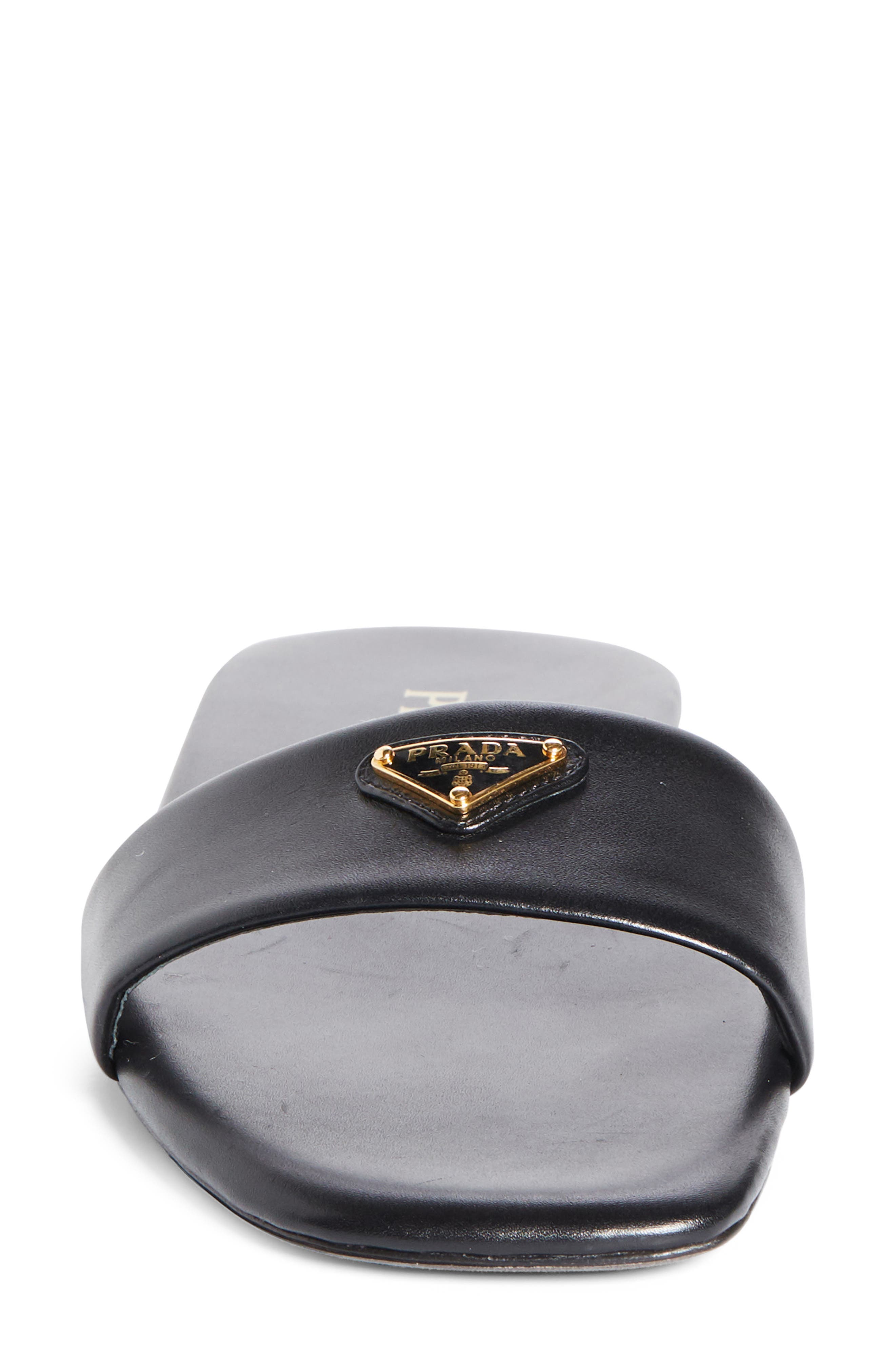 Prada Triangle Logo Slide Sandal, Alternate, color, 