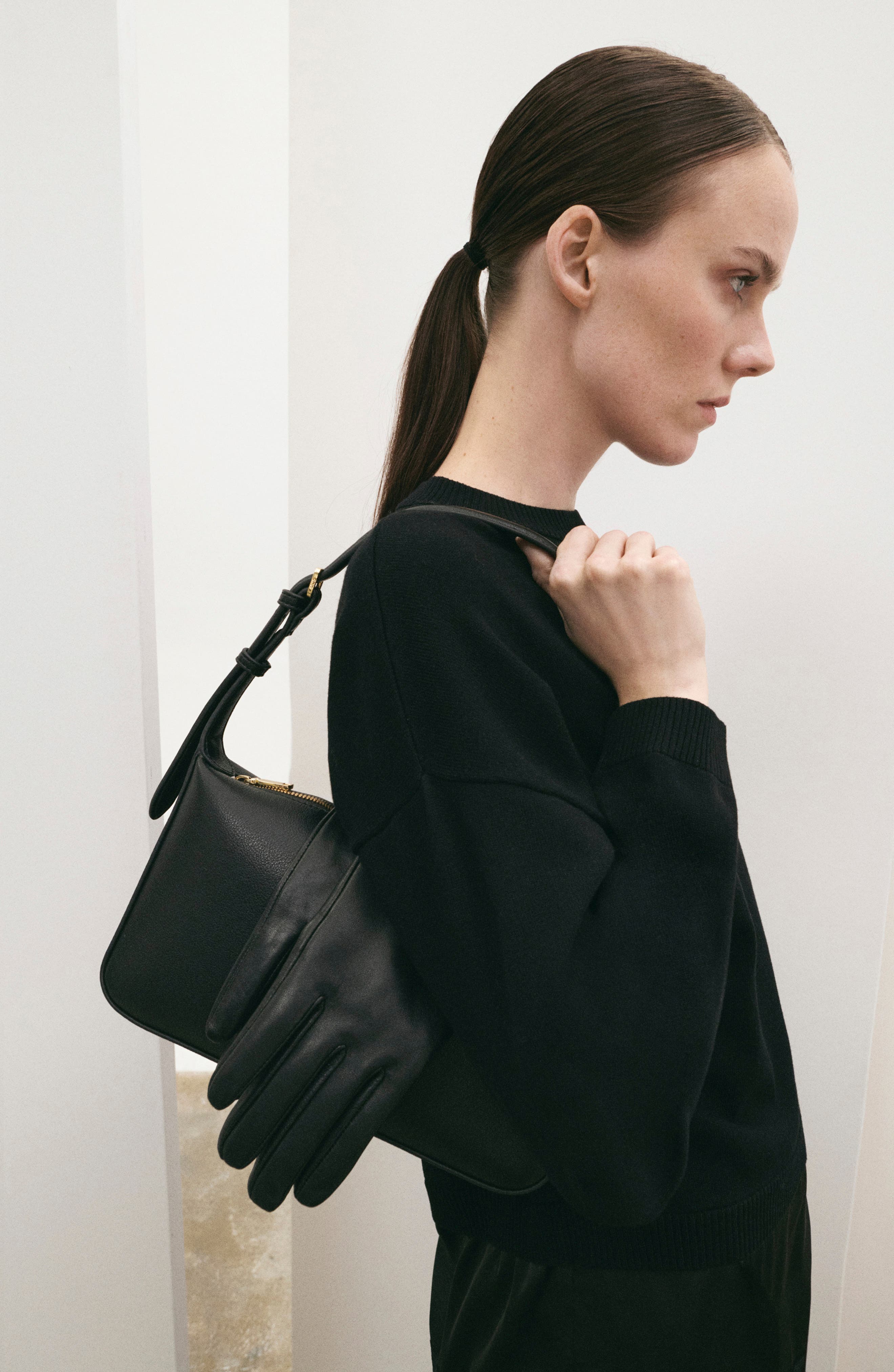 MANGO Faux Leather Shoulder Bag, Alternate, color, Black